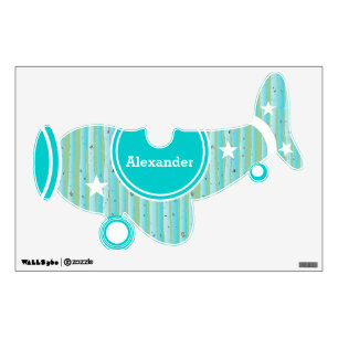 Personalized Plane Baby Boy or Toddler Blue Green Wall Decal