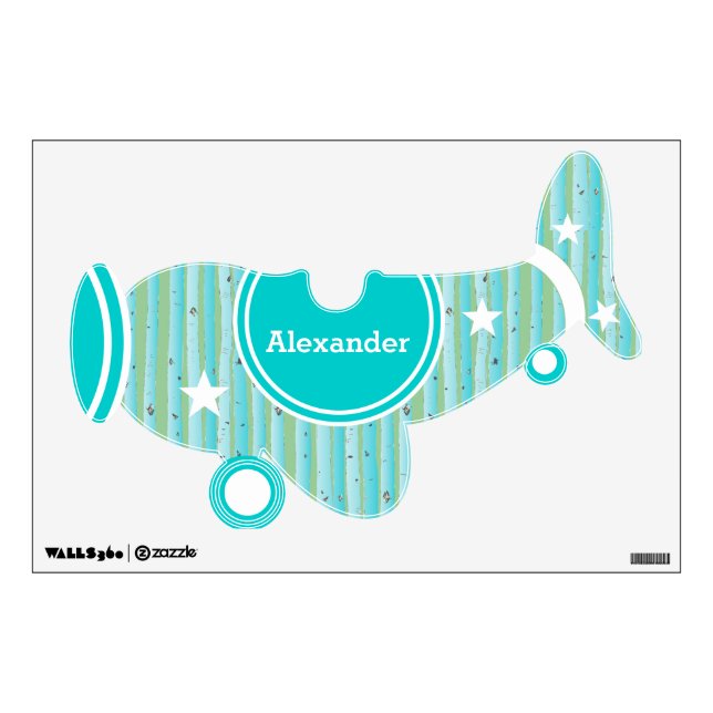 Personalized Plane Baby Boy or Toddler Blue Green Wall Decal (Front)