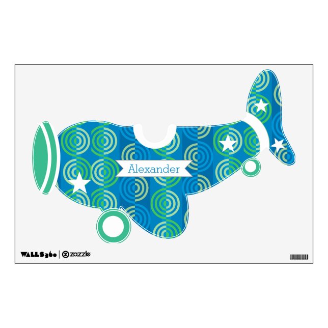 Personalized Plane Baby Boy or Toddler Blue Green Wall Decal (Front)