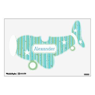 Personalized Plane Baby Boy or Toddler Blue Green Wall Decal