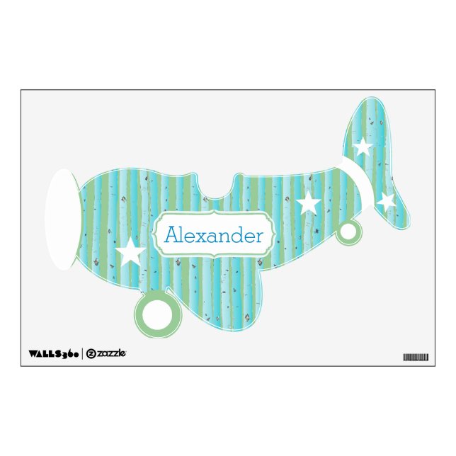 Personalized Plane Baby Boy or Toddler Blue Green Wall Decal (Front)