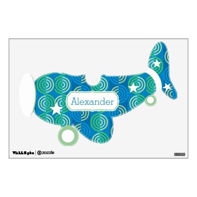 Personalized Plane Baby Boy or Toddler Blue Green Wall Sticker (Front)