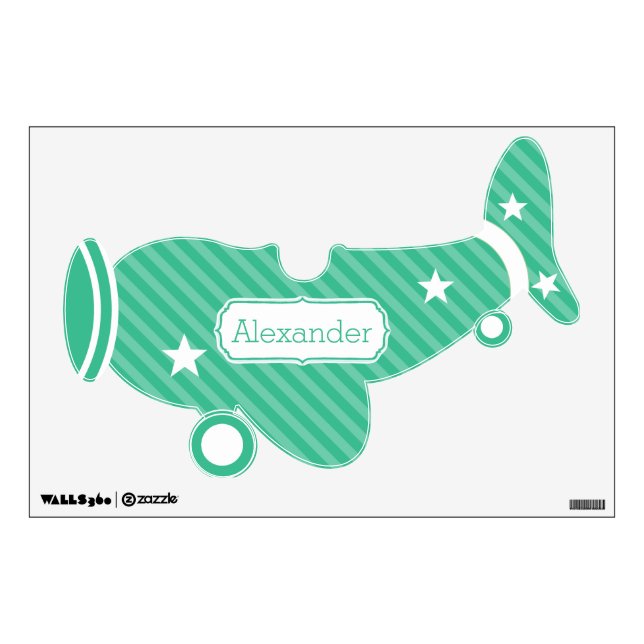 Personalized Plane Baby Boy or Toddler Green Wall Sticker (Front)