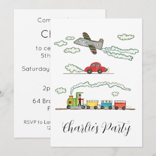 Personalized Plane, Train and Car Invitation