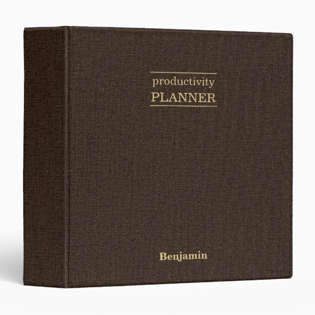 Personalized Planner Notes Brown Linen Look 3 Ring Binder (Front/Spine)