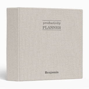 Personalized Planner Notes Gray Linen Look 3 Ring Binder
