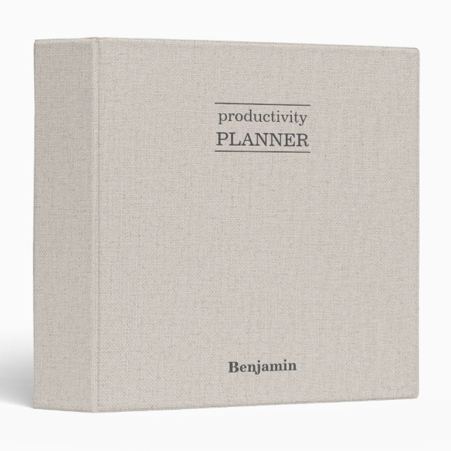 Personalized Planner Notes Gray Linen Look 3 Ring Binder (Front/Spine)