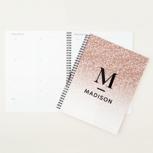 Personalized Planner Pink Glitter Ombre Design