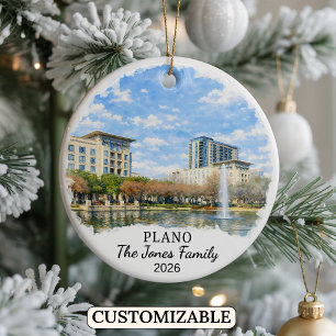 Personalized Plano Ornament, Custom Texas Ceramic Ornament