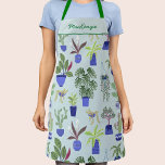 Personalized Plant Gardening Apron<br><div class="desc">The perfect accessory for any green thumb, this unique apron features a fun houseplant pattern, with colorful cacti, succulents, and other plants in navy and cobalt blue plant pots against a duck egg blue background. Ideal for any gardener or plant lover to use outside or in the kitchen. Change the...</div>