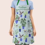 Personalized Plant Gardening Apron<br><div class="desc">The perfect accessory for anyone with a green thumb or fingers, this unique apron features a fun houseplant pattern, with colorful cacti, succulents, and other plants in navy and cobalt blue plant pots against a duck egg blue background. Ideal for any gardener or plant person to use outside or in...</div>