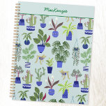 Personalized Plant Gardening Planner<br><div class="desc">The perfect accessory for anyone with green thumbs or fingers, this unique design features a fun houseplant pattern, with colorful cacti, succulents, and other plants in navy and cobalt blue plant pots against a duck egg blue background. Ideal for any gardener or plant person. Change the name to personalize. Original...</div>
