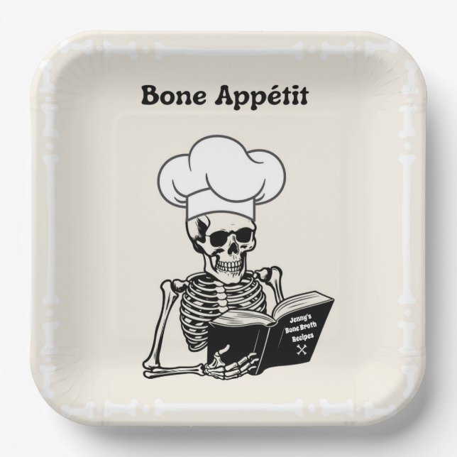 Personalized Plates, Bone Appétit Skeleton Chef  Paper Plates (Front)