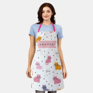 Personalized Playful Cat Pattern with Polka Dots Apron