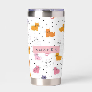Personalized Playful Cat Pattern with Polka Dots  Insulated Tumbler