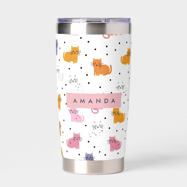 Personalized Playful Cat Pattern with Polka Dots  Insulated Tumbler (Front)