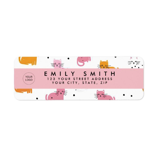 Personalized Playful Cat Pattern with Polka Dots  Label (Front)