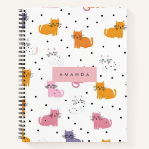 Personalized Playful Cat Pattern with Polka Dots Notebook