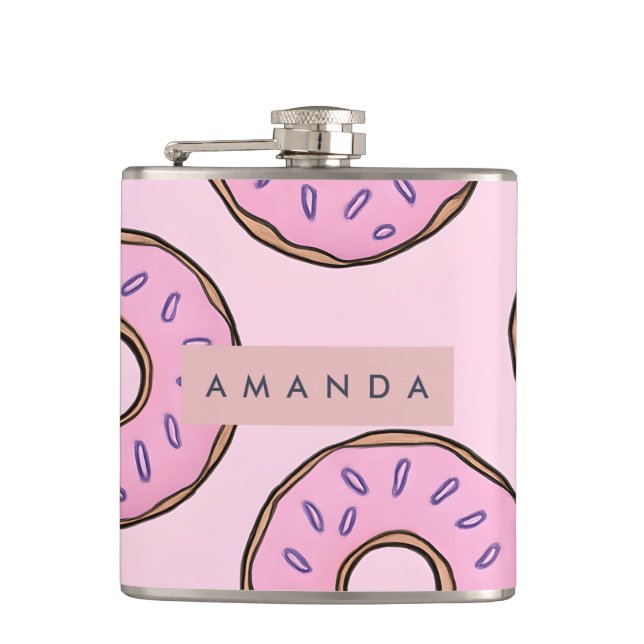 Personalized Playful Pastel Pink Donut  Flask (Front)