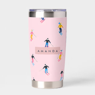 Personalized Playful Pastel Skiers Retro Insulated Tumbler