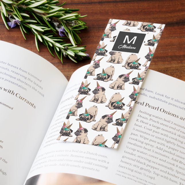 Personalized Playful Pug Unicorn Pattern Bookmarks (Book)