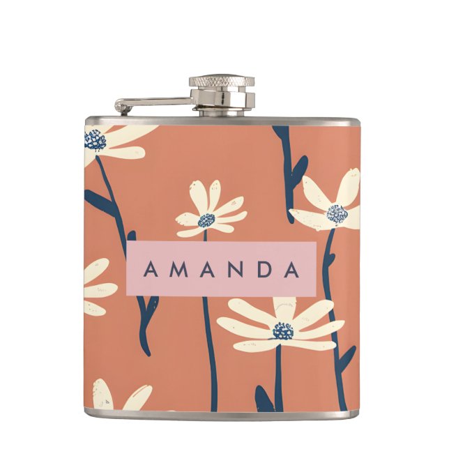 Personalized Playful Retro Daisy Flower Flask (Front)