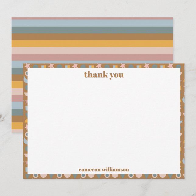 Personalized Playful Retro Earthy Baby Shower Thank You Card (Front/Back)
