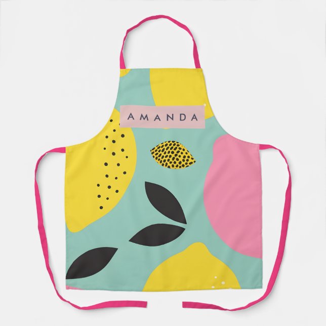 Personalized Playful Summer Modern Lemon Apron (Front)