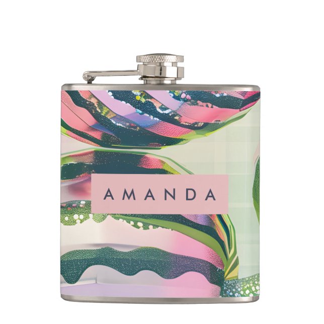 Personalized Playful Watermelon Stripe  Flask (Front)