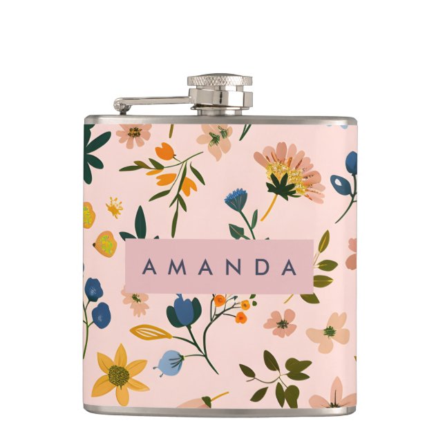 Personalized Playful Wildflower in Peach Flask (Front)