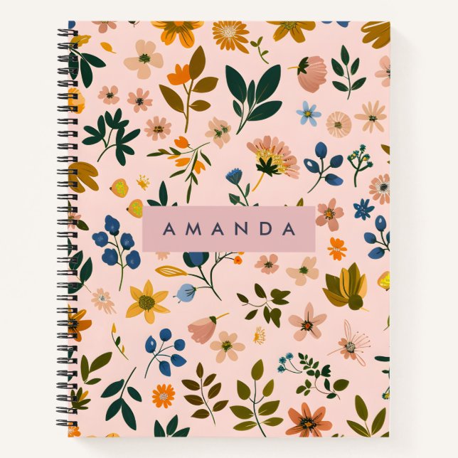 Personalized Playful Wildflower in Peach Notebook (Front)