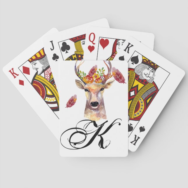 Personalized Playing Cards boho deer Buck Head Bro (Back)