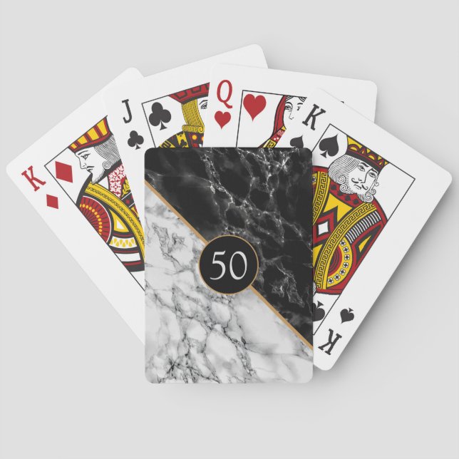 Personalized Playing Cards Gift Black White Marble (Back)