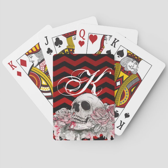 Personalized Playing Cards skull Rose goth Chevron (Back)