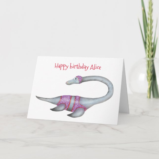 Personalized Plesiosaur birthday card (Front)