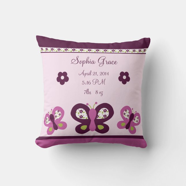 Personalized Plum Butterfly Keepsake Pillow (Front)