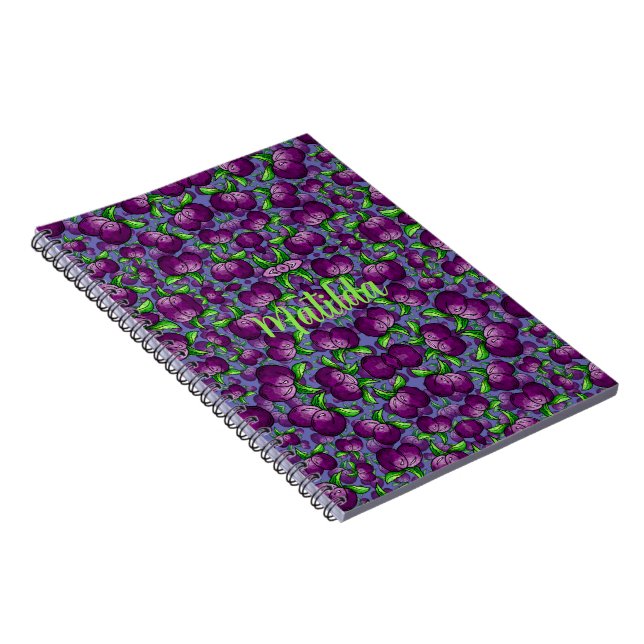 personalized PLUM spiral notebook fruit funky (Right Side)