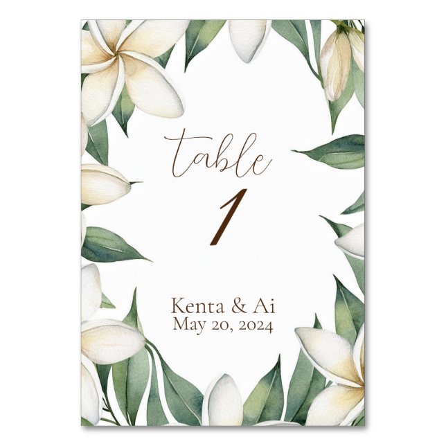 Personalized Plumeria Wedding Table Number (Front)
