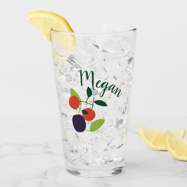 Personalized plums and cherries party glass (Front Ice)