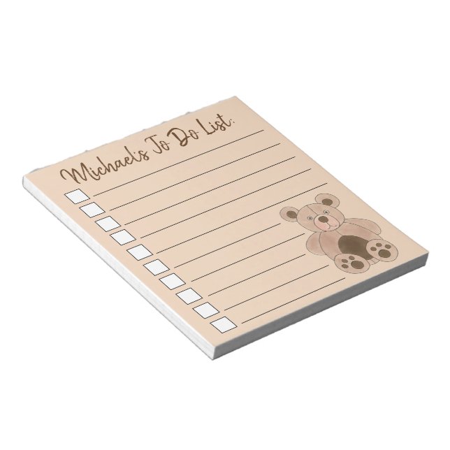 Personalized Plush Teddy Bear Animal To Do List Notepad (Angled)