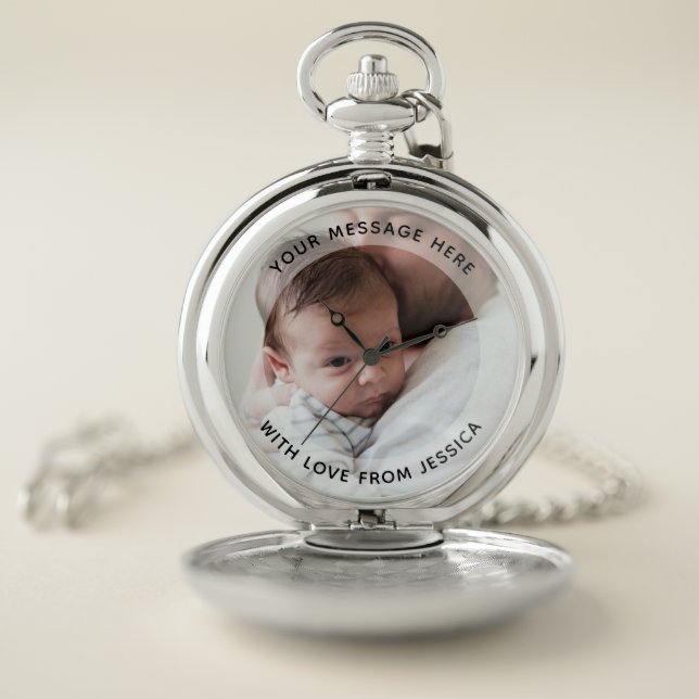 Personalized Pocket Watch With Photo & Custom Text (Inside)