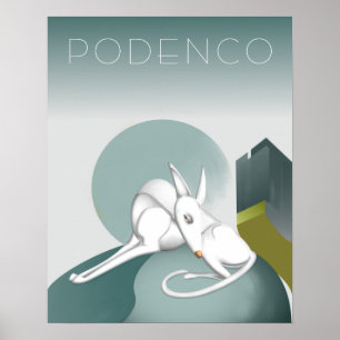 Personalized Podenco Dog Art Deco Gray and White Poster