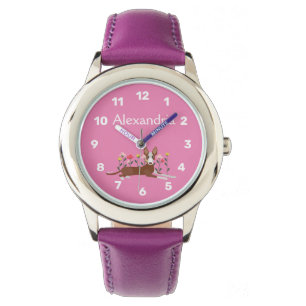 Personalized Podenco Dog Floral Girly Pink Watch