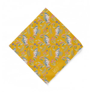 Personalized Podenco Floral Mustard Matching Dog  Bandana