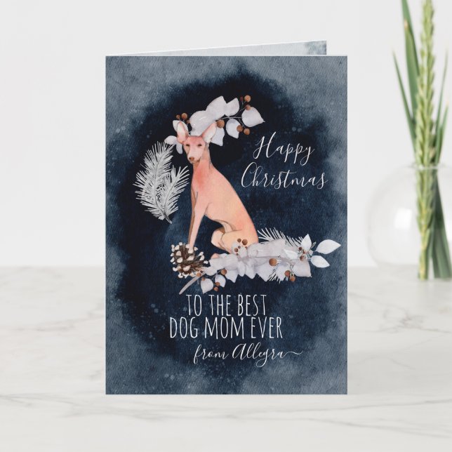 Personalized Podenco Mom Christmas  Holiday Card (Front)