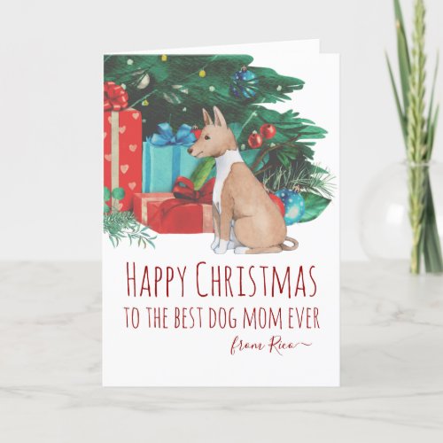 Personalized Podenco Puppy Watercolor Christmas Holiday Card