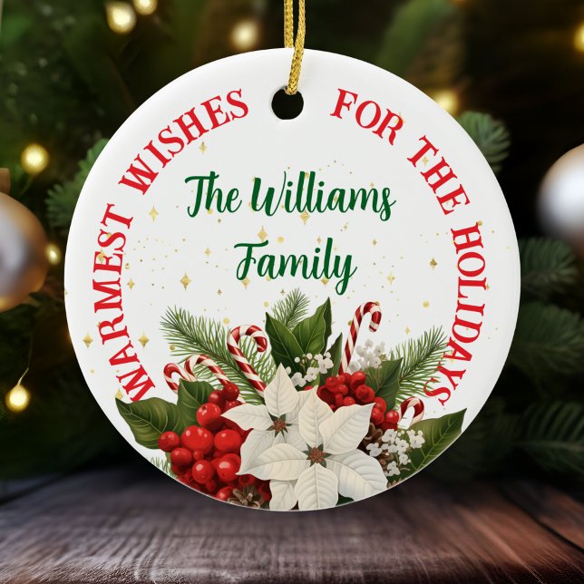 Personalized Poinsettia Ceramic Christmas Ornament (Creator Uploaded)