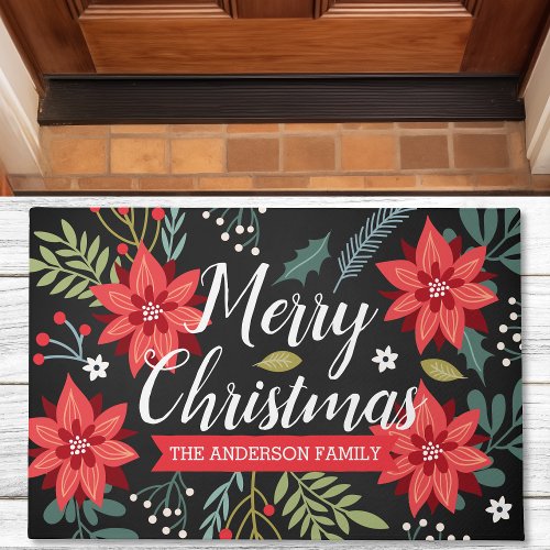 Personalized Poinsettia Christmas Doormat