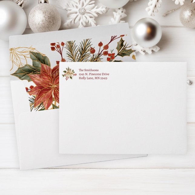 Personalized Poinsettia Christmas  Envelope (Creator Uploaded)