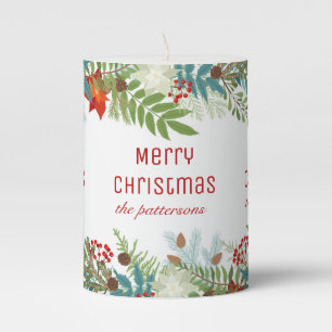 Personalized Poinsettia Christmas Floral Pillar Candle